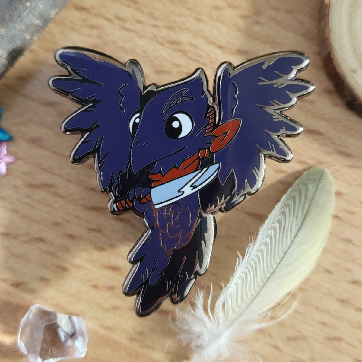 Crowfully Menacing - Flying Knife Crow - Enamel Pin