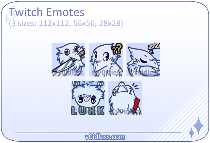 CROW EMOTES Set (White) | Twitch | Discord | YouTube | Streaming |