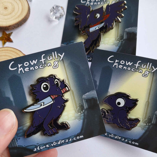 Crowfully Menacing - Flying Knife Crow - Enamel Pin